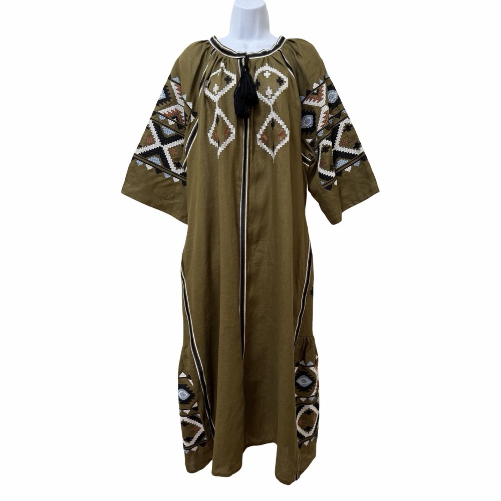Vyshyta Store‎ Ukrainian Embroidered 100% Linen Maxi Dress Size 20/2X Vyshyvanka